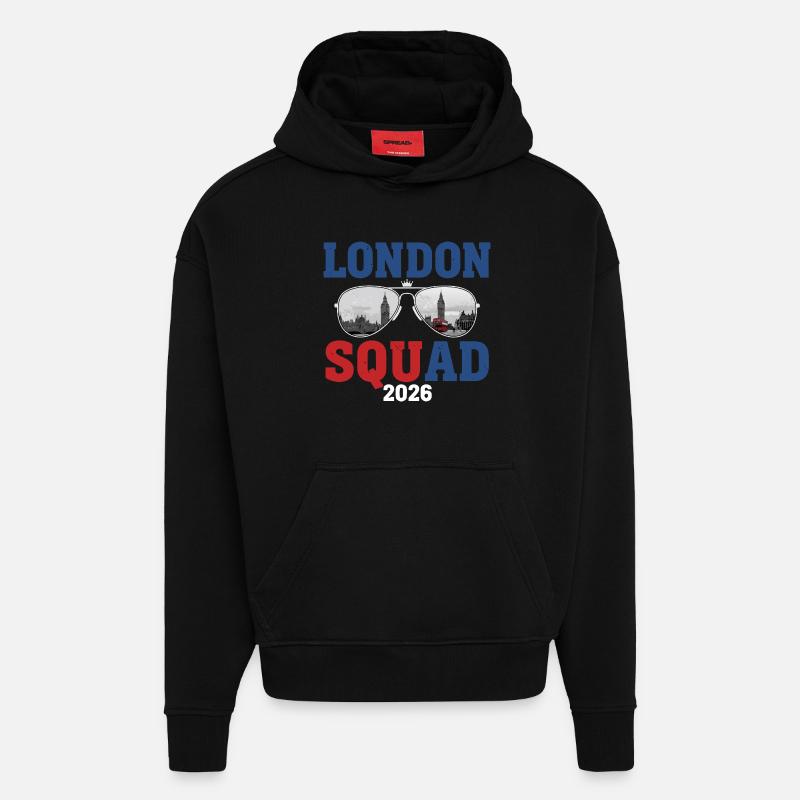 Équipe de Londres 2026 - Sweat à capuche bio épais oversize fabriqué en UE - SOLID BLACK