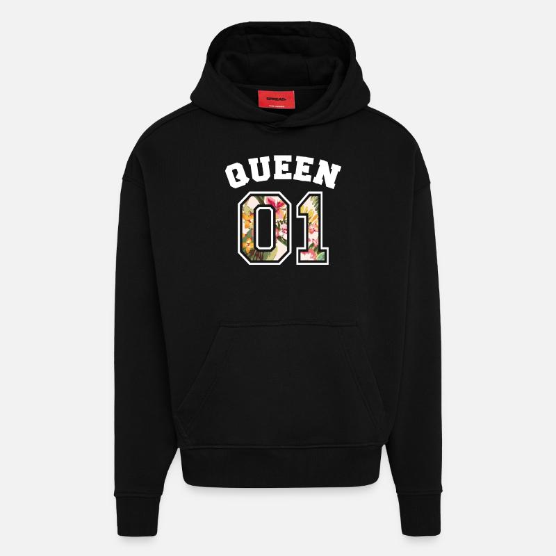 queen 01 - Sweat à capuche bio épais oversize fabriqué en UE - SOLID BLACK