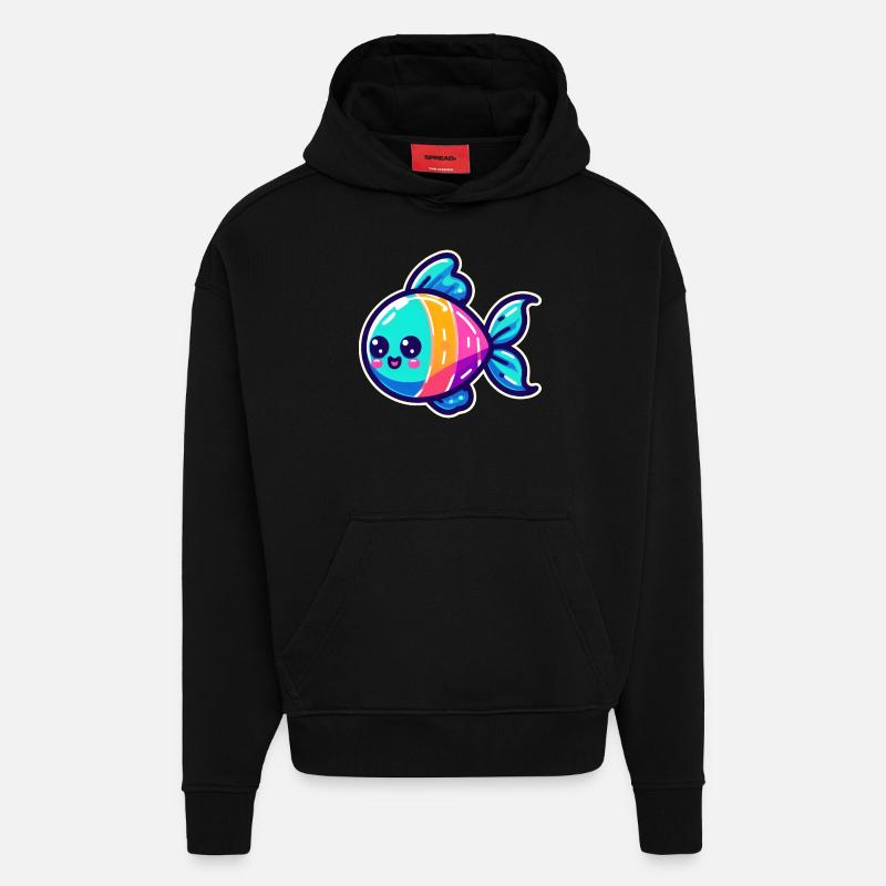 Conception de poisson arc-en-ciel - Sweat à capuche bio épais oversize fabriqué en UE - SOLID BLACK
