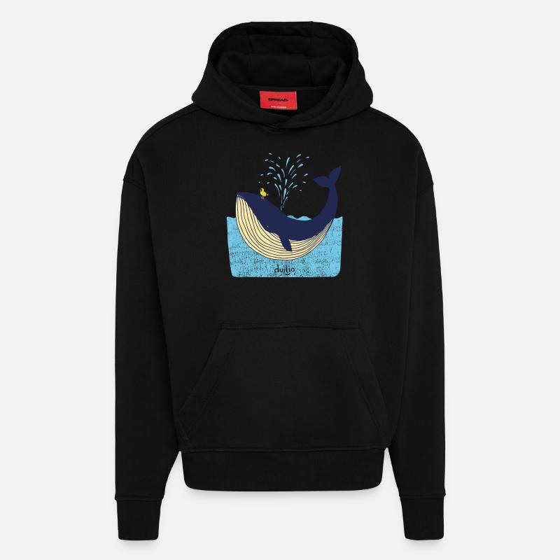 baleine duilio - Sweat à capuche bio épais oversize fabriqué en UE - SOLID BLACK