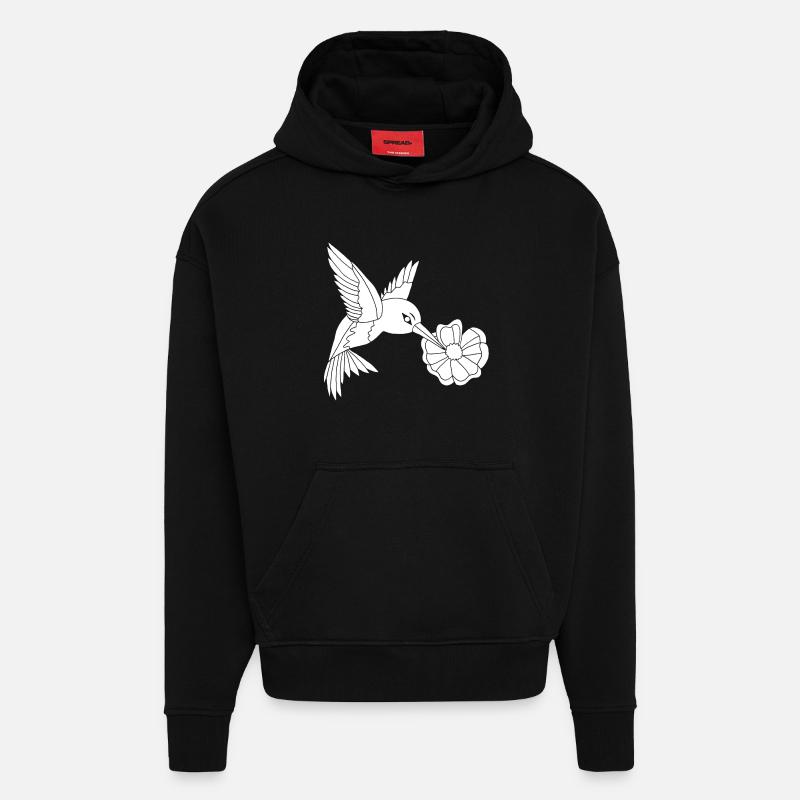 Oiseau butineur blanc - Sweat à capuche bio épais oversize fabriqué en UE - SOLID BLACK