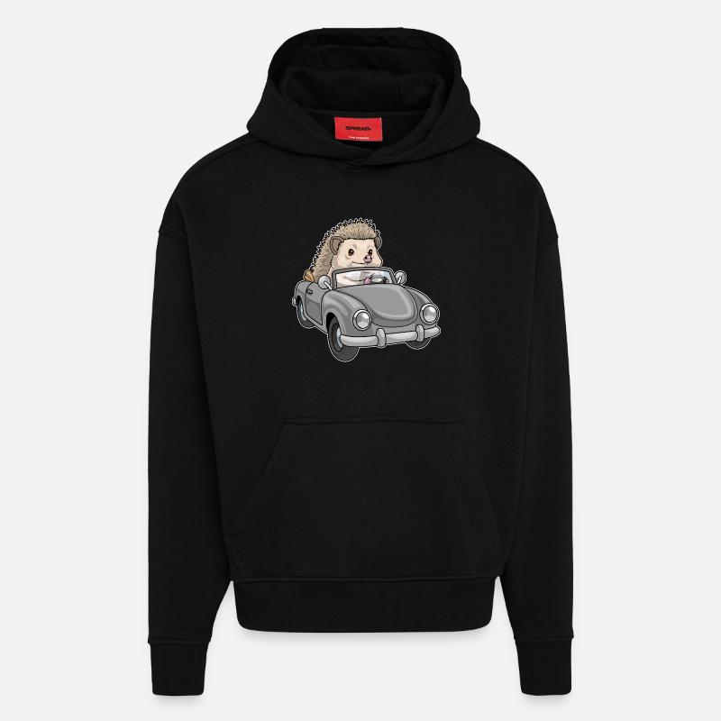 Voiture hérisson - Sweat à capuche bio épais oversize fabriqué en UE - SOLID BLACK
