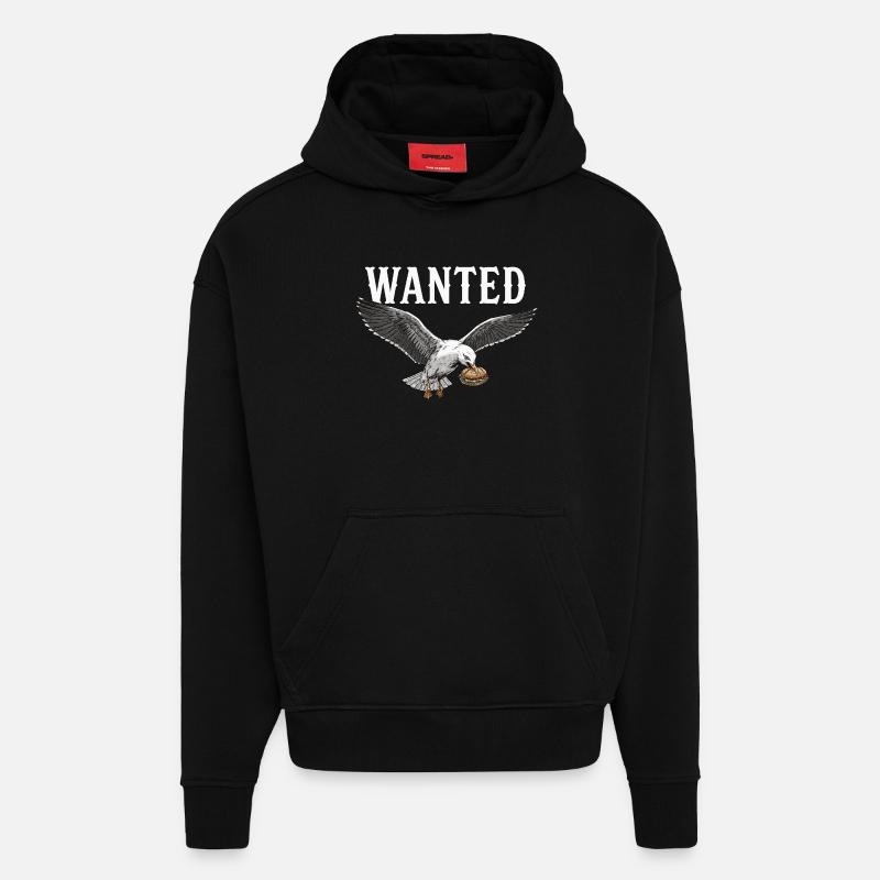 Wanted Fish Roll Seagull - Hoodie- made by SPREAD  - SOLID BLACK