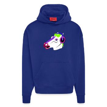 Funny horse head with headphones - Hoodie- made by SPREAD  - SOLID BLACK - Front