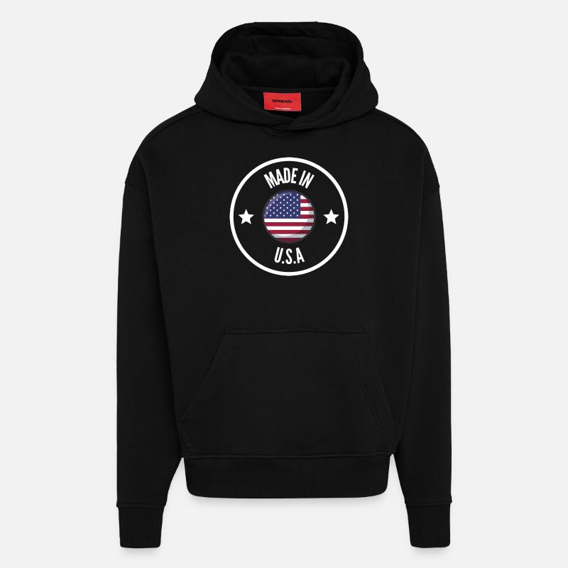 MADE IN USA White - Sweat à capuche bio épais oversize fabriqué en UE - SOLID BLACK