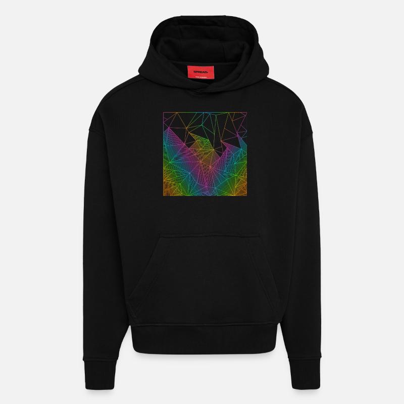 Lignes abstraites arc-en-ciel - Sweat à capuche bio épais oversize fabriqué en UE - SOLID BLACK