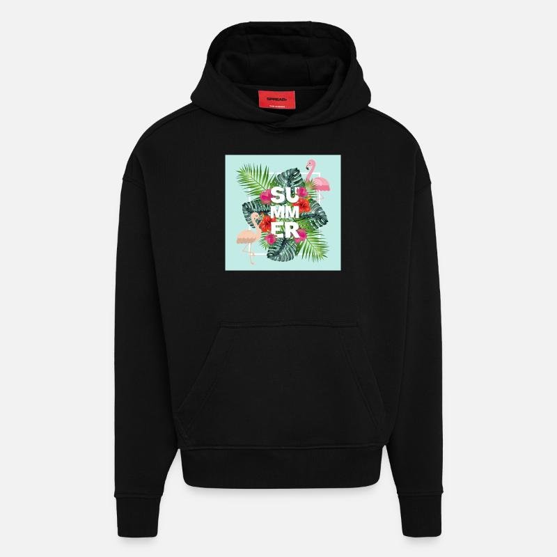 Été - paradis tropical d'été - Sweat à capuche bio épais oversize fabriqué en UE - SOLID BLACK