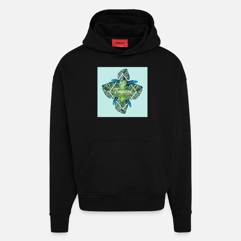 Été - paradis tropical d'été - Sweat à capuche bio épais oversize fabriqué en UE - SOLID BLACK