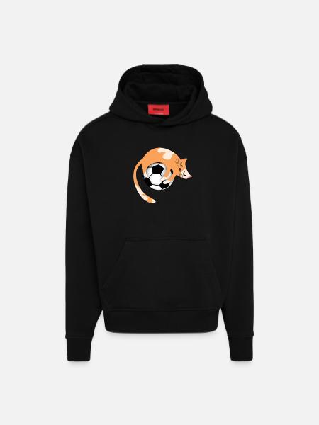 Katze mit Fußball - Hoodie- made by SPREAD - SOLID BLACK