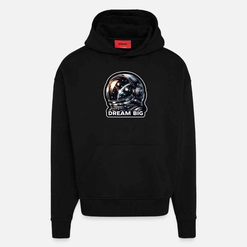 Rêver grand - Illustration d’astronaute - Sweat à capuche bio épais oversize fabriqué en UE - SOLID BLACK