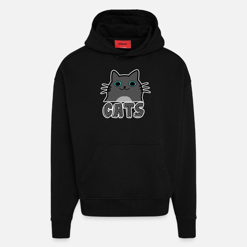 Chats de dessin animé - Sweat à capuche bio épais oversize fabriqué en UE - SOLID BLACK