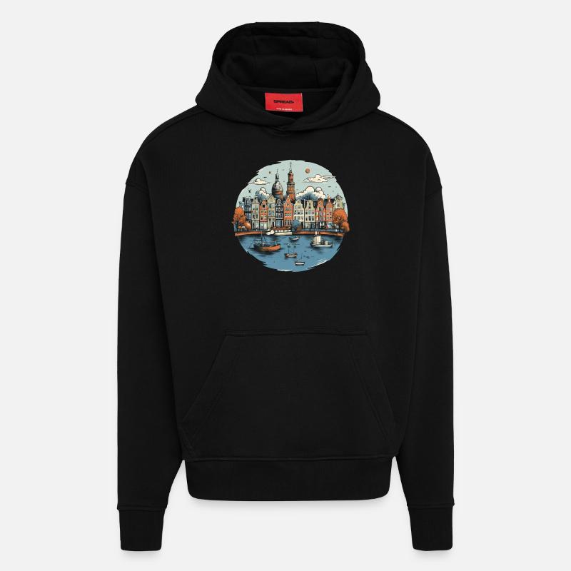 Amsterdam Skyline Urlaub Design - Hoodie- made by SPREAD  - SOLID BLACK
