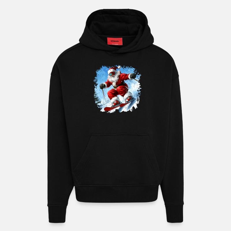 Skieurs de Noël - Sweat à capuche bio épais oversize fabriqué en UE - SOLID BLACK