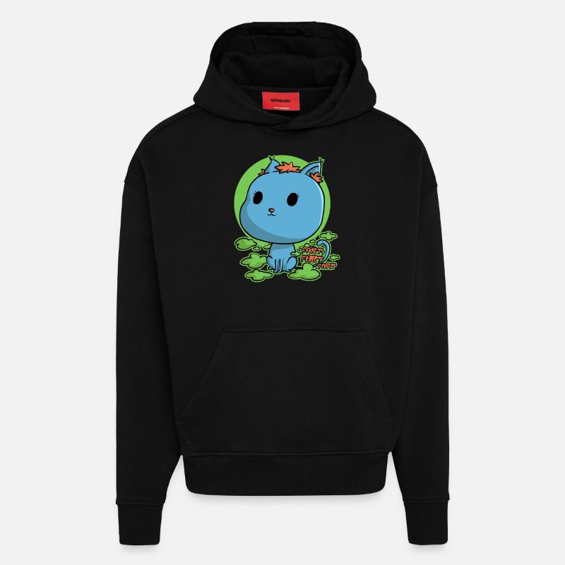 Chaton kawaii, mais qui pète - Sweat à capuche bio épais oversize fabriqué en UE - SOLID BLACK