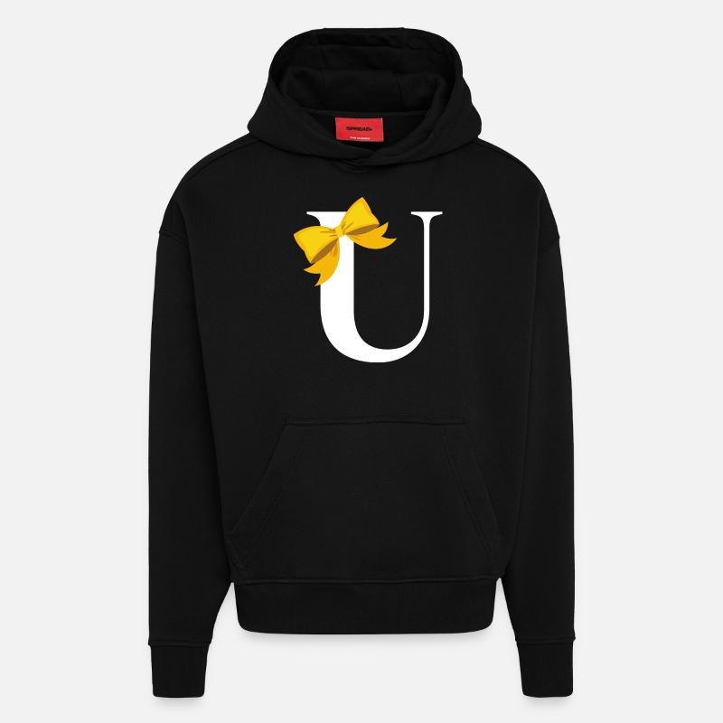 Lettre u nœud jaune - Sweat à capuche bio épais oversize fabriqué en UE - SOLID BLACK