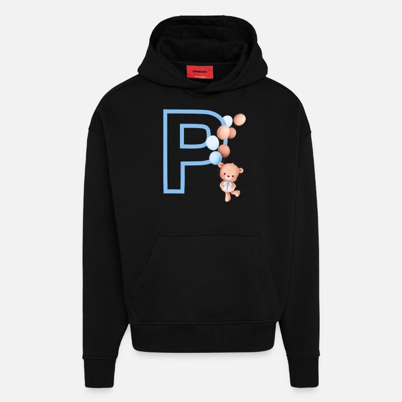 Blauer Buchstabe P Bär - Hoodie- made by SPREAD  - SOLID BLACK