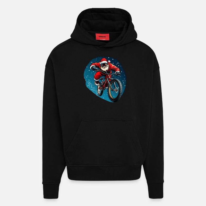 Descente Père Noël / Vélo de descente - Sweat à capuche bio épais oversize fabriqué en UE - SOLID BLACK