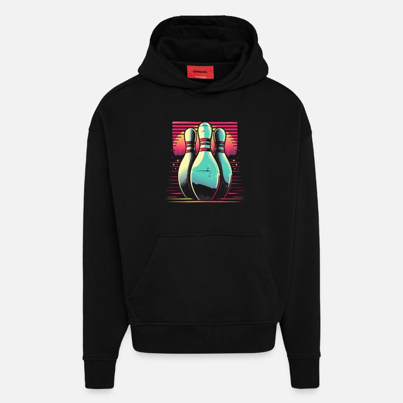 Bowling Synthwave - Sweat à capuche bio épais oversize fabriqué en UE - SOLID BLACK
