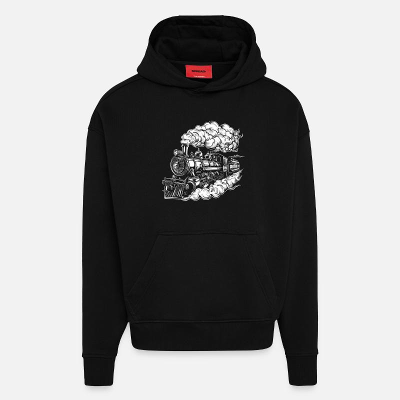 Dampflokomotive Grafik - Hoodie- made by SPREAD - SOLID BLACK