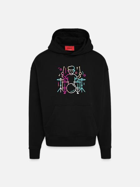 Drummer Boy Dessin - Sweat à capuche bio épais oversize fabriqué en UE - SOLID BLACK