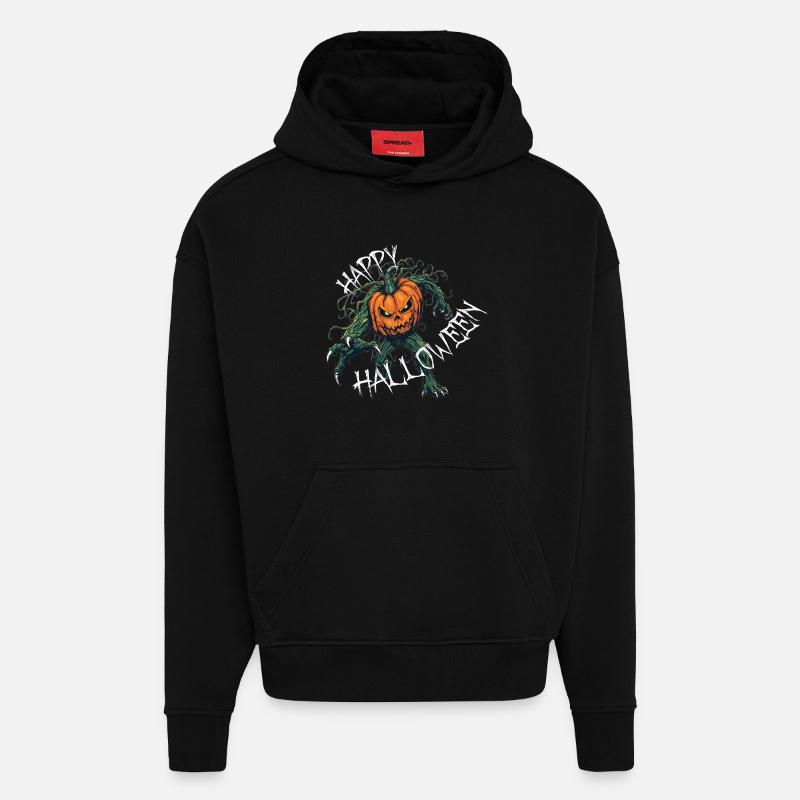 Halloween citrouille monstre, joyeux Halloween - Sweat à capuche bio épais oversize fabriqué en UE - SOLID BLACK