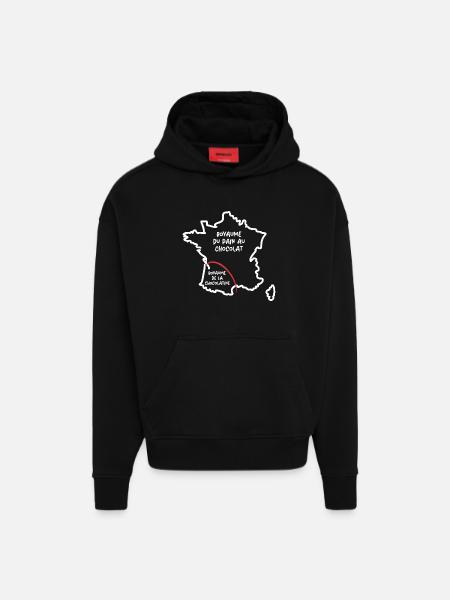Pain au chocolat ou chocolatine drôle carte France - Sweat à capuche bio épais oversize fabriqué en UE - SOLID BLACK