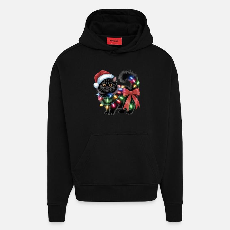 Chat de Noël - Sweat à capuche bio épais oversize fabriqué en UE - SOLID BLACK