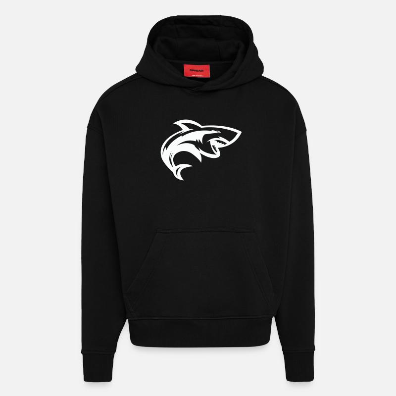 Tête de requin stylisée - Sweat à capuche bio épais oversize fabriqué en UE - SOLID BLACK