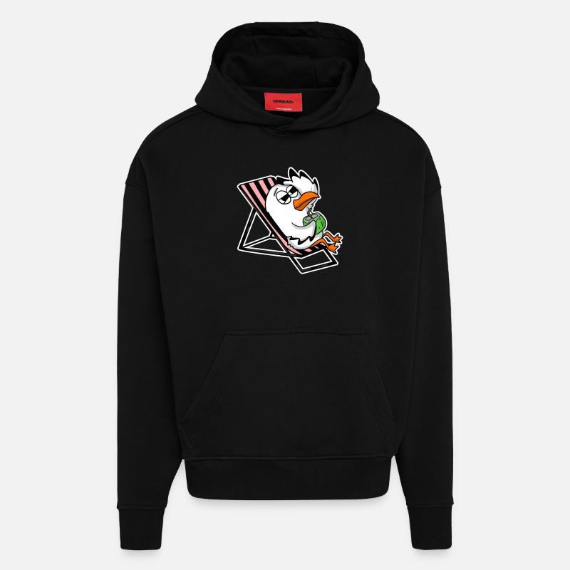 Mouette sur la plage - Sweat à capuche bio épais oversize fabriqué en UE - SOLID BLACK