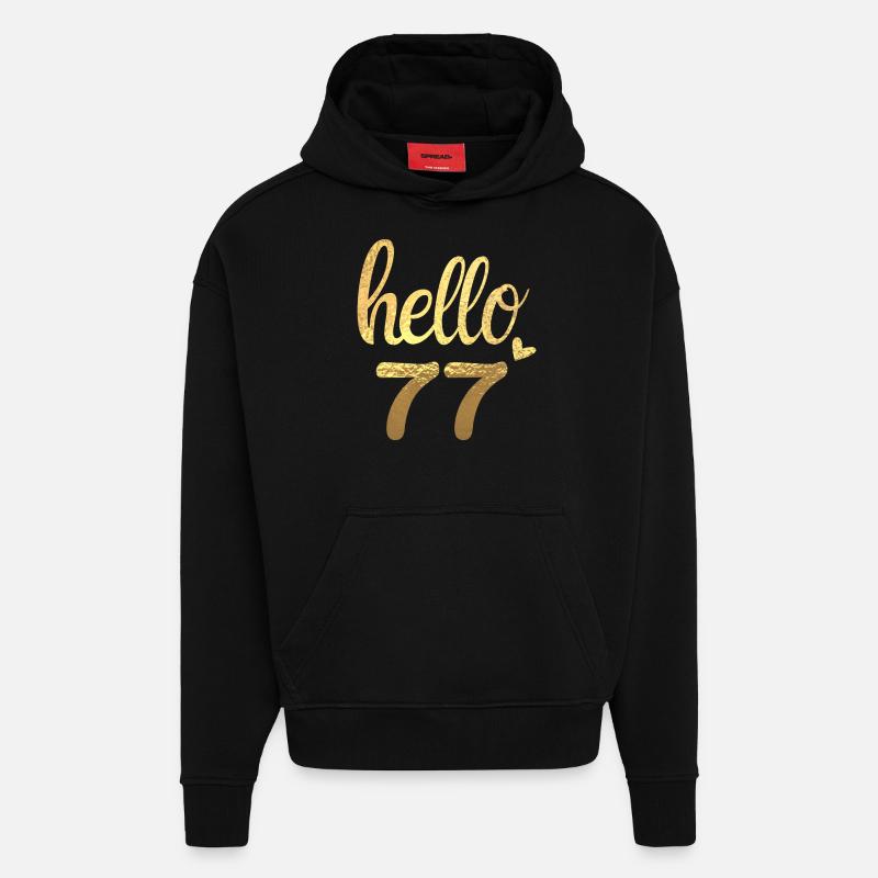 Hello 77 doré - Sweat à capuche bio épais oversize fabriqué en UE - SOLID BLACK