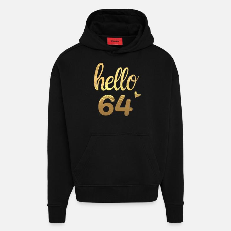 Hello 64 doré - Sweat à capuche bio épais oversize fabriqué en UE - SOLID BLACK