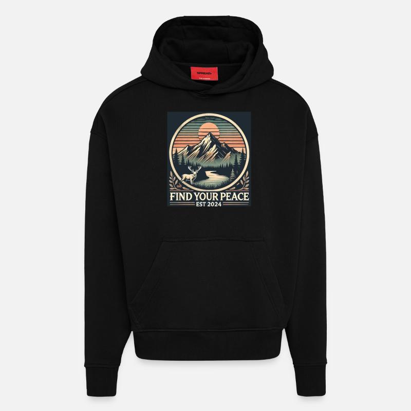 Tranquillité des Alpes - Sweat à capuche bio épais oversize fabriqué en UE - SOLID BLACK