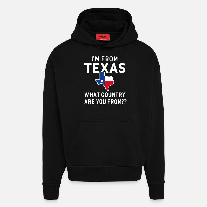 État du Texas Texans Texas - Sweat à capuche bio épais oversize fabriqué en UE - SOLID BLACK