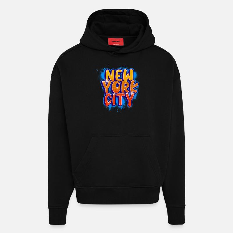 New York Graffiti - Sweat à capuche bio épais oversize fabriqué en UE - SOLID BLACK