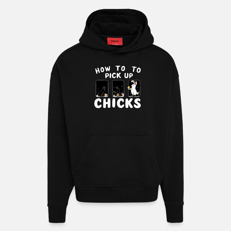 Comment ramasser les poussins - Sweat à capuche bio épais oversize fabriqué en UE - SOLID BLACK