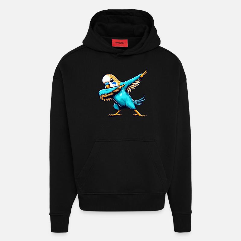 Bande dessinée Cool Budgie Dabbing - Sweat à capuche bio épais oversize fabriqué en UE - SOLID BLACK