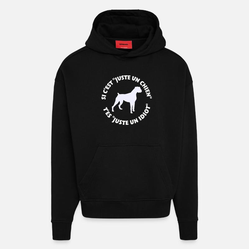Boxer pas juste un chien - Sweat à capuche bio épais oversize fabriqué en UE - SOLID BLACK
