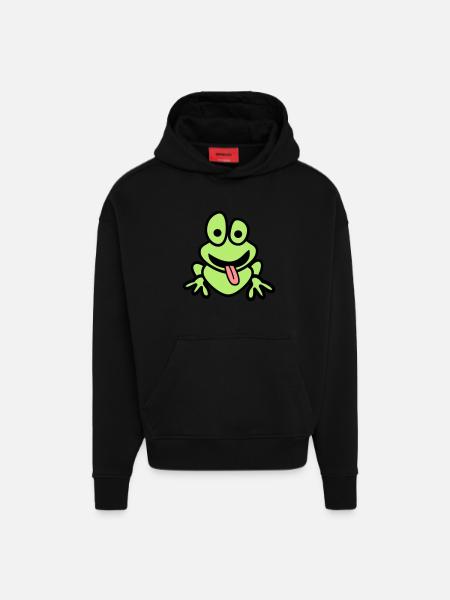 Frog with tongue - Hoodie- made by SPREAD - SOLID BLACK