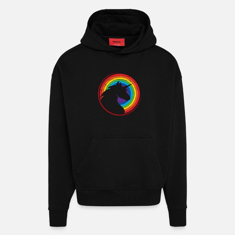 Einhorn - Bunt - Regenbogen - Hoodie- made by SPREAD  - SOLID BLACK