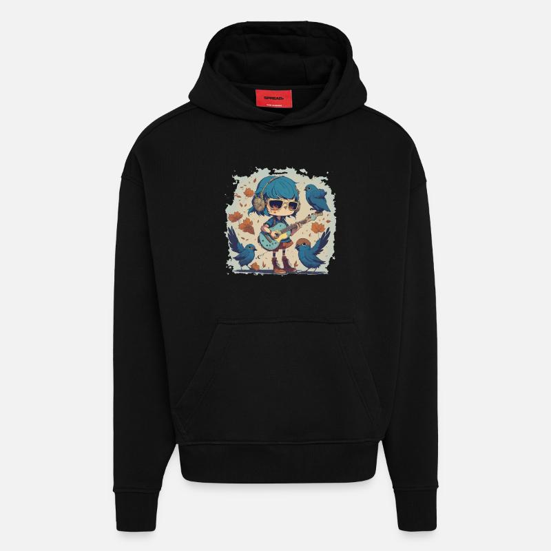 Mädchen mit Gitarre im Herbst - Hoodie- made by SPREAD - SOLID BLACK