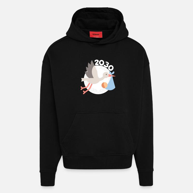 Cigogne avec bébé 2030 - Sweat à capuche bio épais oversize fabriqué en UE - SOLID BLACK