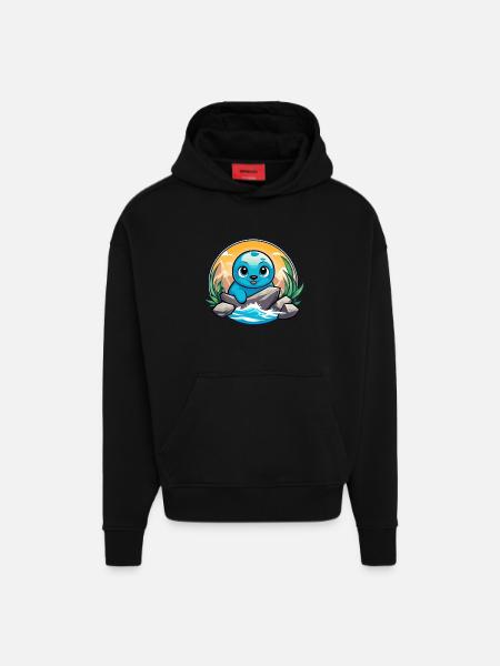 Little seal on rocks - Hoodie- made by SPREAD - SOLID BLACK