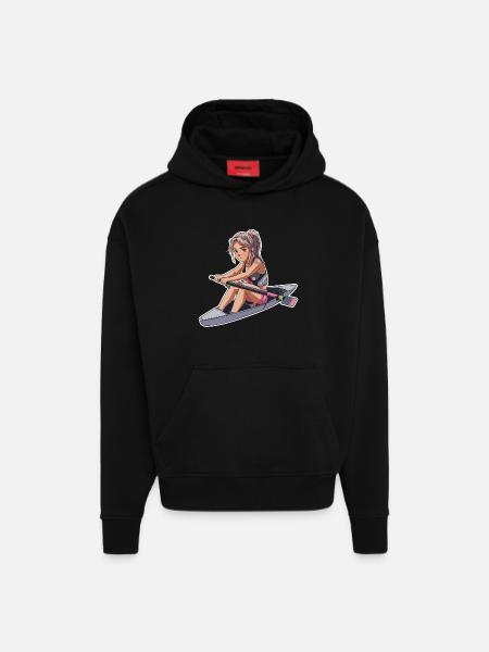 Rameur Fille Graphique - Sweat à capuche bio épais oversize fabriqué en UE - SOLID BLACK