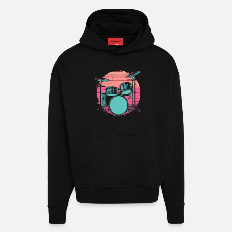 Drums Synthwave - Hoodie- made by SPREAD  - SOLID BLACK