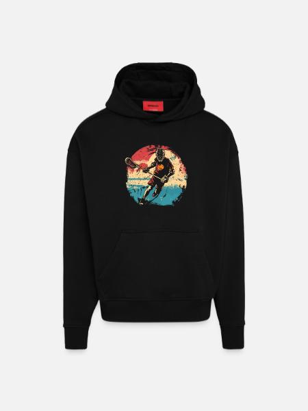 Lacrosse player 80s - Hoodie- made by SPREAD - SOLID BLACK