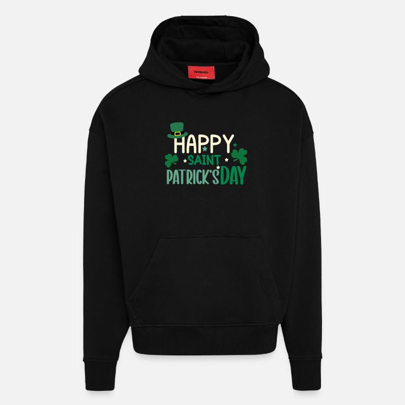 Joyeuse journée de la Saint-Patrick - Sweat à capuche bio épais oversize fabriqué en UE - SOLID BLACK