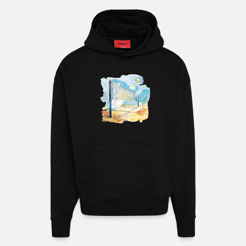 Terrain de volley-ball - Sweat à capuche bio épais oversize fabriqué en UE - SOLID BLACK