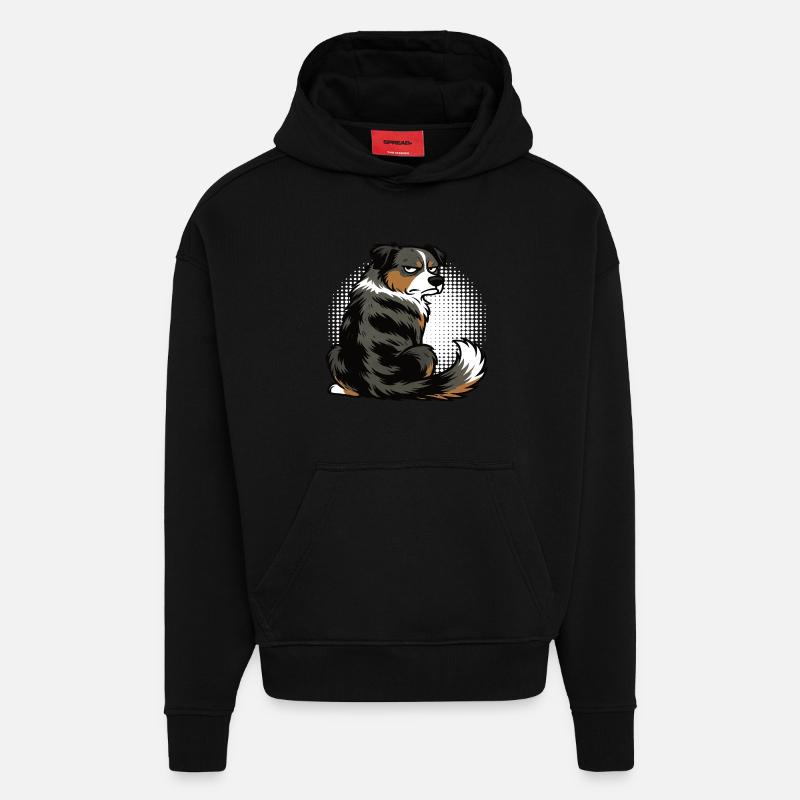 Berger australien Aussie Aussie Propriétaires Aussies - Sweat à capuche bio épais oversize fabriqué en UE - SOLID BLACK