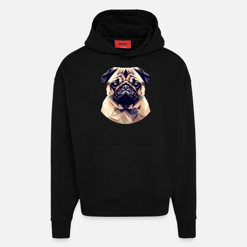 Cute Polygon Pug - Hoodie- made by SPREAD  - SOLID BLACK