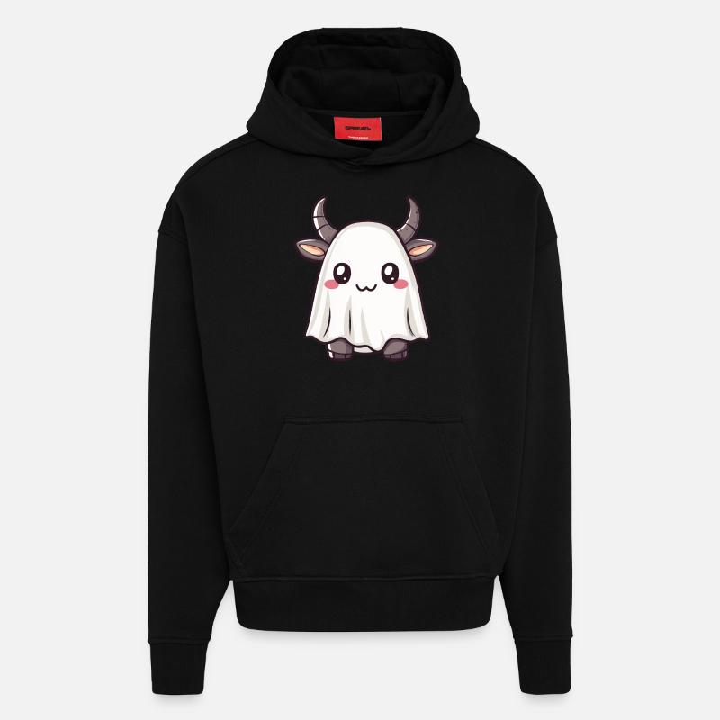 Bull Halloween Comic Ghost - Hoodie- made by SPREAD  - SOLID BLACK